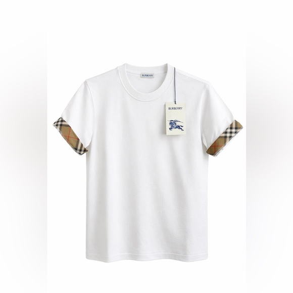 Burberry Tops - Burberry White Oversized Short Sleeve Tee Vintage Check Cuff Large